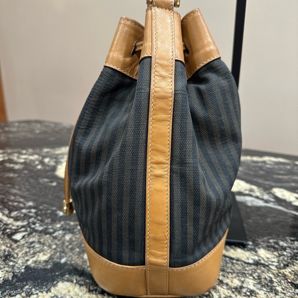 Fendi Tan and Black Striped Drawstring Bucket Bag🤎🖤 - Picture 4 of 15